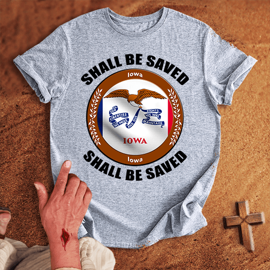 Iowa Shall Be Saved T Shirt - Sand XL | Biblical & Scripture Inspired Apparel | Jesus Monk