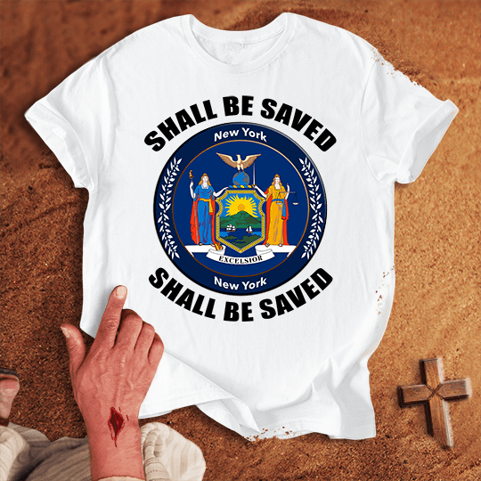 New York Shall Be Saved T Shirt - Navy 2XL | Biblical & Scripture Inspired Apparel | Jesus Monk