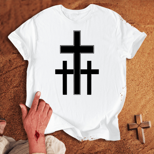 3 Crosses 2 T Shirt - Red M | Biblical & Scripture Inspired Apparel | Jesus Monk