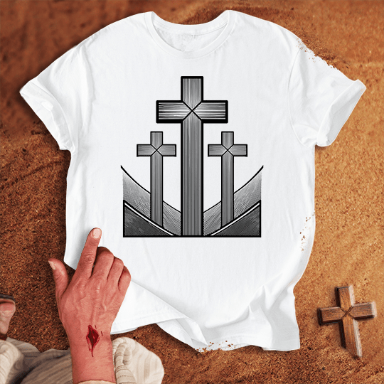 3 Crosses 3 T Shirt - Tropical Blue 2XL | Biblical & Scripture Inspired Apparel | Jesus Monk