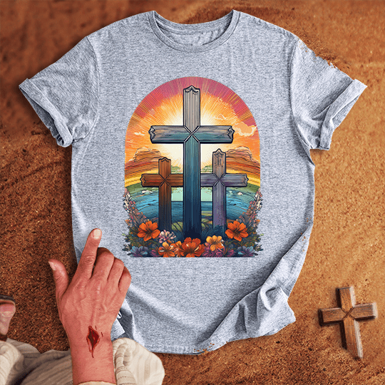 3 Crosses 5 T Shirt - Red 2XL | Biblical & Scripture Inspired Apparel | Jesus Monk
