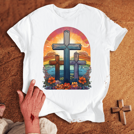 3 Crosses 5 T Shirt - Red 3XL | Biblical & Scripture Inspired Apparel | Jesus Monk