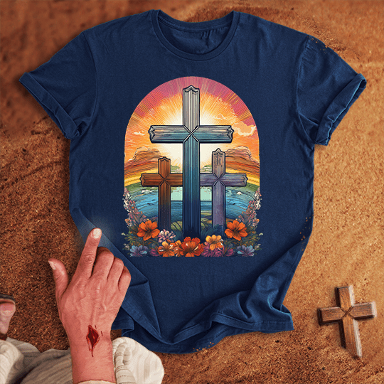 3 Crosses 5 T Shirt - Tropical Blue M | Biblical & Scripture Inspired Apparel | Jesus Monk