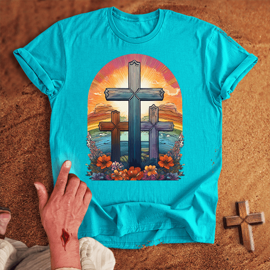 3 Crosses 5 T Shirt - Red M | Biblical & Scripture Inspired Apparel | Jesus Monk