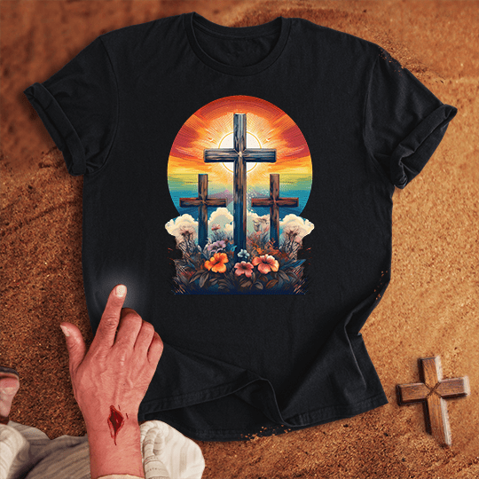 3 Crosses 6 T Shirt - Military Green M | Biblical & Scripture Inspired Apparel | Jesus Monk