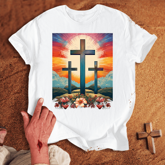 3 Crosses 7 T Shirt - Red 3XL | Biblical & Scripture Inspired Apparel | Jesus Monk
