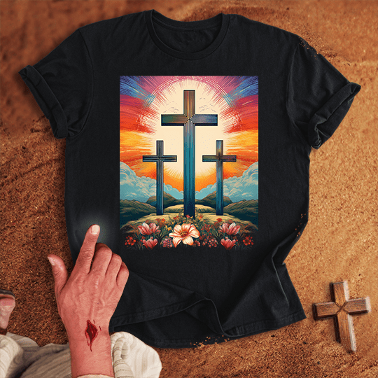 3 Crosses 7 T Shirt - Red M | Biblical & Scripture Inspired Apparel | Jesus Monk