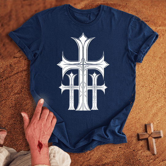 3 Crosses 11 T Shirt - Red S | Biblical & Scripture Inspired Apparel | Jesus Monk