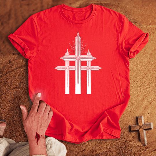 3 Crosses 12 T Shirt - Sand S | Biblical & Scripture Inspired Apparel | Jesus Monk
