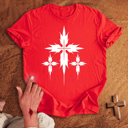 3 Crosses 15 T Shirt - Sand M | Biblical & Scripture Inspired Apparel | Jesus Monk
