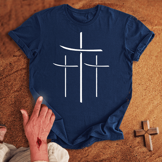 3 Crosses 17 T Shirt - Sand S | Biblical & Scripture Inspired Apparel | Jesus Monk