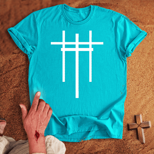 3 Crosses 18 T Shirt - White M | Biblical & Scripture Inspired Apparel | Jesus Monk