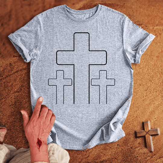3 Crosses 23 T Shirt - Sand XL | Biblical & Scripture Inspired Apparel | Jesus Monk