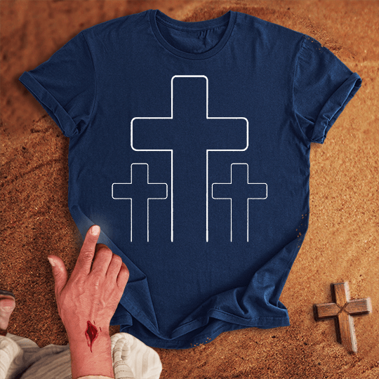 3 Crosses 23 T Shirt - Sand 3XL | Biblical & Scripture Inspired Apparel | Jesus Monk