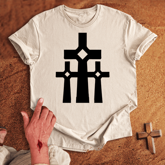 3 Crosses 25 T Shirt - Navy M | Biblical & Scripture Inspired Apparel | Jesus Monk