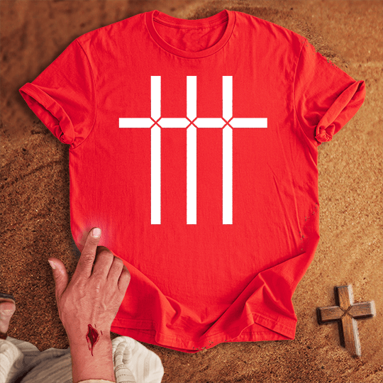 3 Crosses 28 T Shirt - White M | Biblical & Scripture Inspired Apparel | Jesus Monk