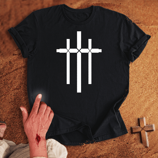 3 Crosses 29 T Shirt - Sport Grey M | Biblical & Scripture Inspired Apparel | Jesus Monk