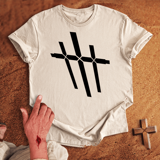3 Crosses 31 T Shirt - Navy M | Biblical & Scripture Inspired Apparel | Jesus Monk