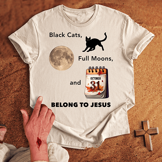 Black Cats Belong To Jesus T Shirt - Black M | Biblical & Scripture Inspired Apparel | Jesus Monk