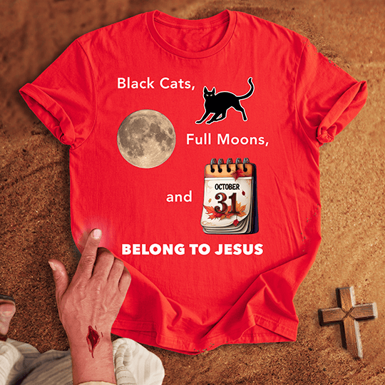 Black Cats Belong To Jesus T Shirt - Sand S | Biblical & Scripture Inspired Apparel | Jesus Monk