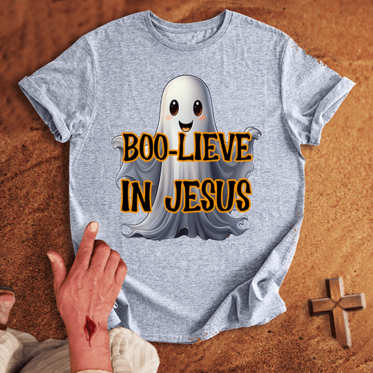 Boo Lieve In Him T Shirt - White 2XL | Biblical & Scripture Inspired Apparel | Jesus Monk