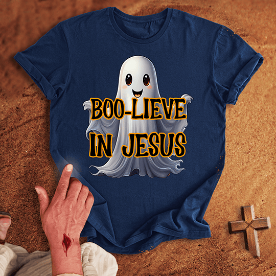 Boo Lieve In Him T Shirt - White 3XL | Biblical & Scripture Inspired Apparel | Jesus Monk