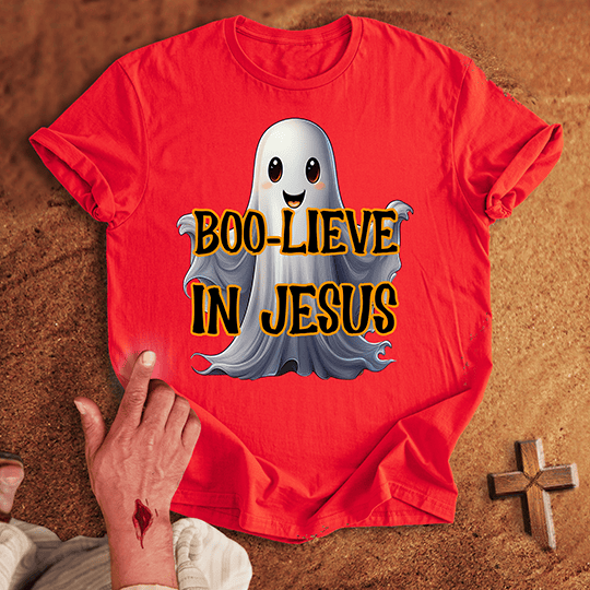 Boo Lieve In Him T Shirt - Black S | Biblical & Scripture Inspired Apparel | Jesus Monk