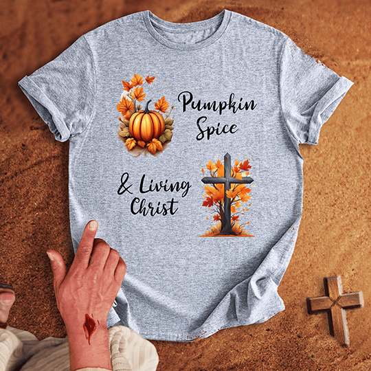 Pumpkin Spice Living Christ T Shirt - Sand XL | Biblical & Scripture Inspired Apparel | Jesus Monk