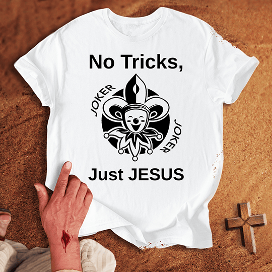 No Tricks Just Jesus T Shirt - Navy M | Biblical & Scripture Inspired Apparel | Jesus Monk