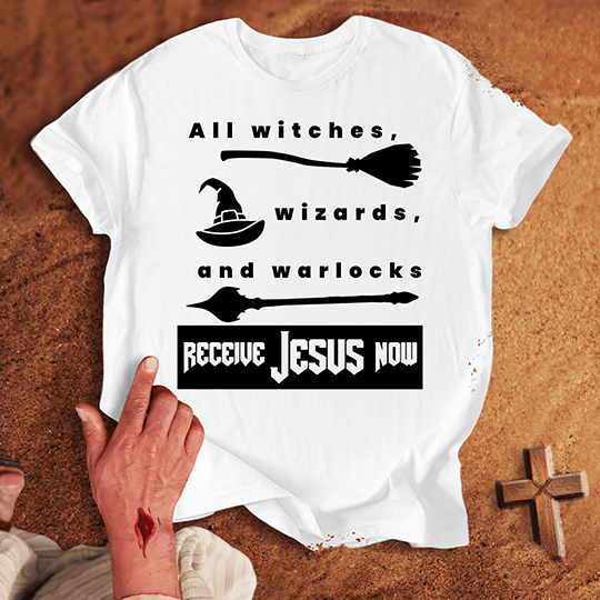 All Witches Receive Jesus Now T Shirt - Sport Grey 2XL | Biblical & Scripture Inspired Apparel | Jesus Monk