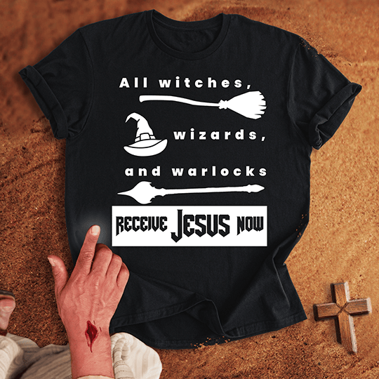 All Witches Receive Jesus Now T Shirt - Sport Grey 3XL | Biblical & Scripture Inspired Apparel | Jesus Monk