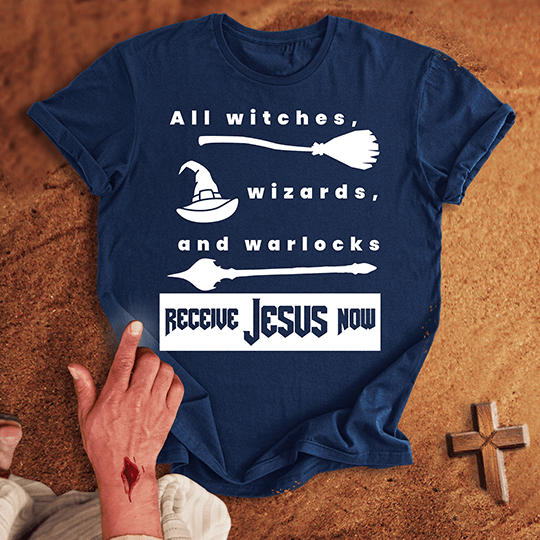 All Witches Receive Jesus Now T Shirt - Red S | Biblical & Scripture Inspired Apparel | Jesus Monk