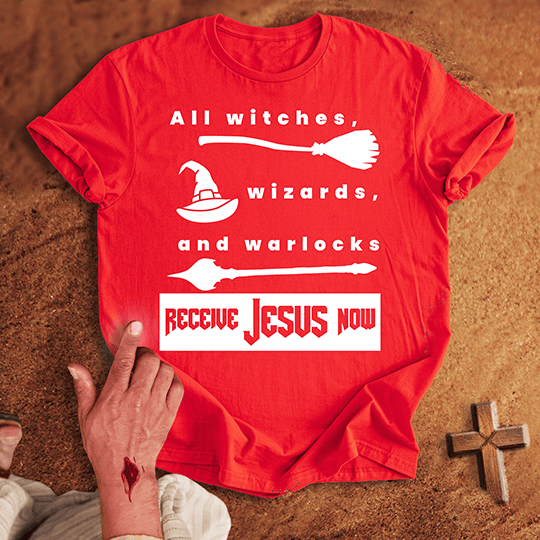 All Witches Receive Jesus Now T Shirt - Sport Grey M | Biblical & Scripture Inspired Apparel | Jesus Monk