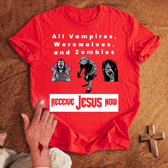 All Vampires Receive Jesus Now T Shirt - Black S | Biblical & Scripture Inspired Apparel | Jesus Monk