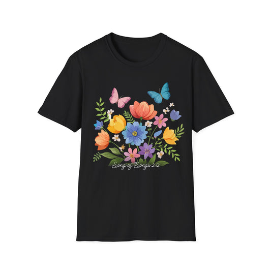 Vibrant Flowers and Butterflies T-shirt